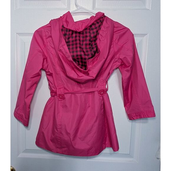 JESSICA SIMPSON Pink Hooded Rain Pretty Trench COAT JACKET GIRL SIZE L6x gingham - Picture 5 of 6